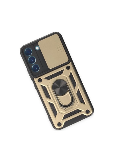 Samsung Galaxy  Uyumlu - S23 Fe Kılıf Pars Lens Yüzüklü Silikon - Gold
