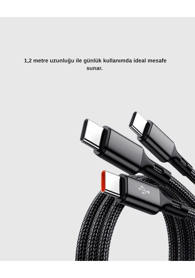 3 Ü 1 Arada Şarj Kablosu Type-c İos Android Uyumlu Hızlı Güvenli Şarj