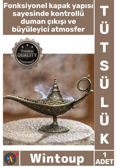 Tütsülük Osmanlı Tarzı Nostaljik Metal Döküm Buhurdanlık Dekoratif Sihirli Lamba Tasarımlı Tütsülük