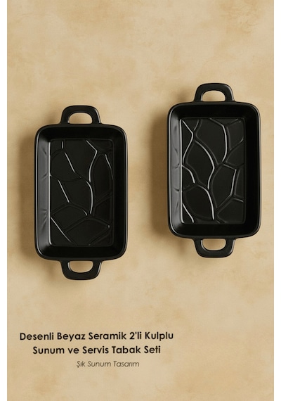 2 Li Kulplu Seramik Siyah Sosluk Meze Çerez Meyve Sunum Tabağı Kahvaltı Seti Mıt1273 Siyah