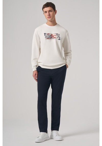 Morven Erkek Ekru Trend Baskılı Bisiklet Yaka Sweatshirt 26ks063007454 Ekru