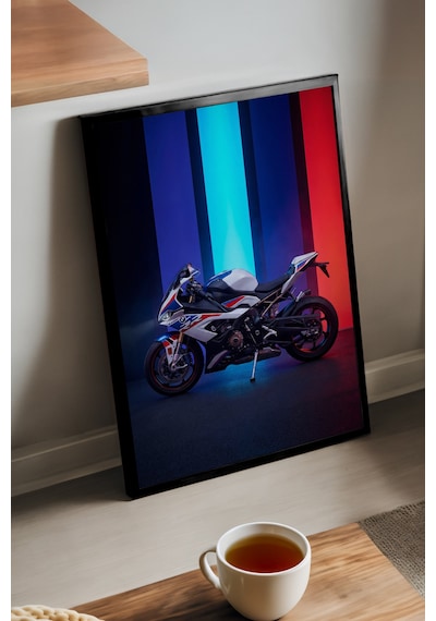 Bmw S1000rr Siyah Ahşap Çerçeveli Poster, Dekoratif Motosiklet Duvar Tablosu