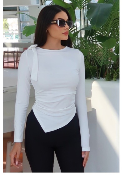 Kechi Woman Omuz Bağlamalı Asimetrik Kesim Bluz Beyaz