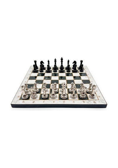 Ahşap - 256 - Satranç Takımı Metal Taşlı Merduz36s - 25cm, Siyah-gümüş - Muratech - - Merduz25s