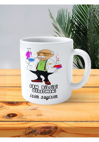 Fen Bilgisi Öğretmeni Baskılı Kupa Bardak İsimli Kişiye Özel Steril Eldiven Pembe Çok Renkli