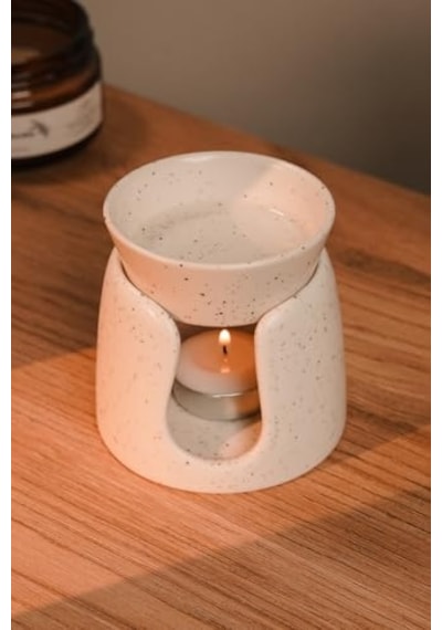 Love Bundles Beyaz Özel Tasarım Seramik El Yapımı Buhurdanlık Mumluk Dekoratif 1 Adet Tealight Mum Ile Krem