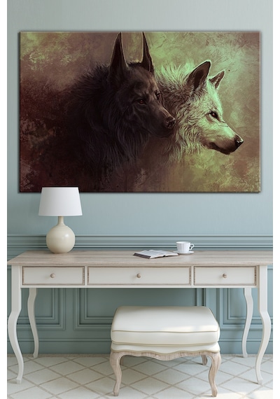 Kurtlar Bir Çift Kurt Dekoratif Kanvas Tablo 120 x 80