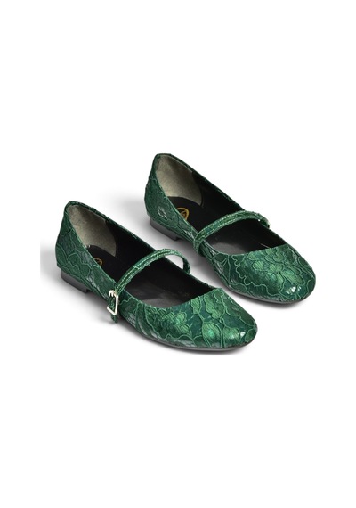 Fox Shoes Z726232704 Yeşil Kumaş Bantlı Kadın Babet