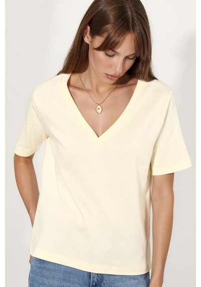 Hiccup Busem V Yaka Düz Regular Fit Pamuk T-shirt Sarı