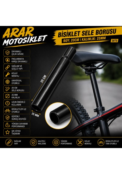 Bisiklet Sele Borusu Boy:20cm Kalınlık:25cm-3075 Siyah