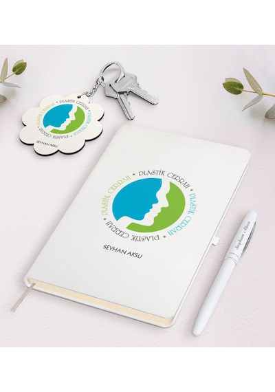 Kişiye Özel Plastik Cerrah Beyaz Defter Kalem + Anahtarlık