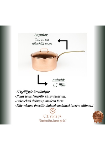 Cuvesta El Yapımı Kalın Bakır 1.5mm Sütlük Ve Sosluk 20 10cm