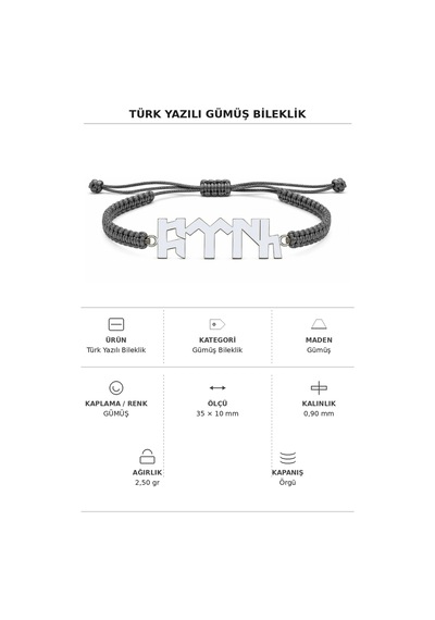 Türk Ruhu Göktürkçe Gümüş Bileklik Gümüş 24541565
