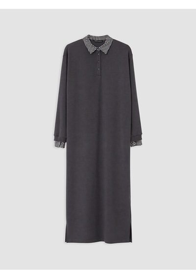 Lcw Modest Antrasit Gömlek Yaka Sweat Elbise