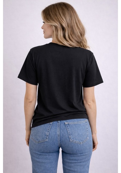 Herkesemoda İf You Never Baskı Detaylı Basic T-shırt Siyah