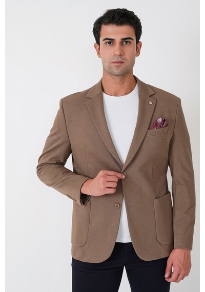 Slim Fit Torba Cep Esnek Tencel Kumaş Bej Ceket C 751