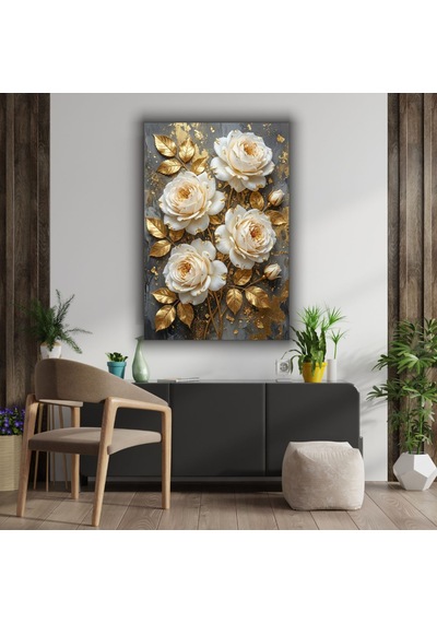 Gold Temalı Dekoratif Cam Tablo -27