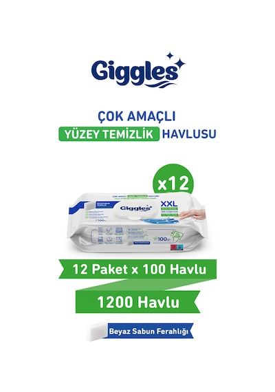 Giggles Xxl İz Bırakmayan Yüzey Temizlik Havlusu - Beyaz Sabun Ferahlığı 1200 Yaprak Beyaz