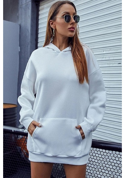 Uyguntarz Unisex Pamuk Şardonlu Kapüşonlu Sweatshirt beyaz