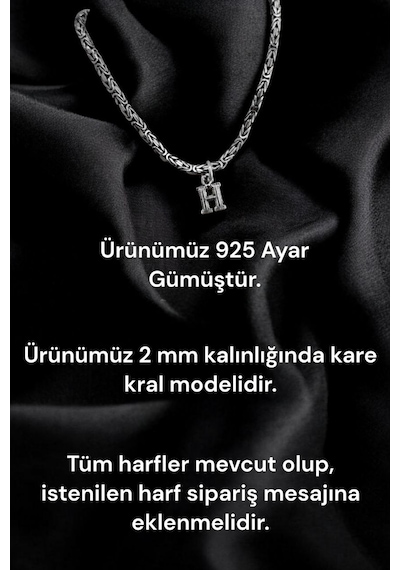 925 Ayar Gümüş 2 Mm Harfli Kare Kral Bileklik