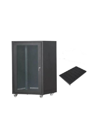 Setrack 19'' 12u 600x600 Camlı Tekerlekli Rack Kabinet+sabit Raf