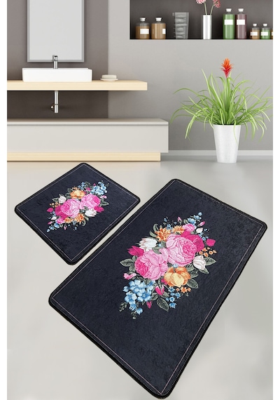 Blomst Banyo Halısı Djt 2 Li Set Banyo Halısı Paspas Yıkanabilir Kaymaz Çok Renkli