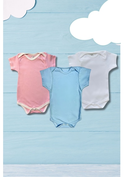 Betül Bebek Kısa Kollu 3'lü Organik Pamuk Çıtçıtlı Bebek Body&zıbın Pembe,beyaz,kırmızı Çok Renkli