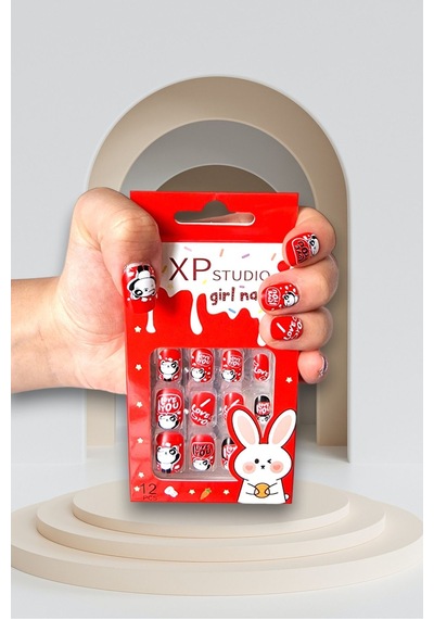 12 Li Yapışkan Stickerlı Renkli Baskılı Çocuk Takma Tırnak Oyuncak Seti - 5- 14 Yaş Arası - Model 49