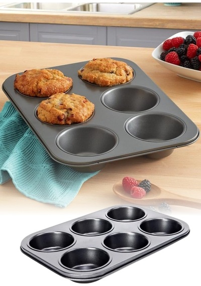 6lı Muffin Kek Kalıbı Metal Malzeme İle Dayanıklı Yapı Yanmaz Ve Yapışmaz Özellikli Klasik Yuvarlak Şekilli Fırın Kalıbı Evde Pratik Tatlı Ve Tuzlu Muffin Kekler Pişirmek İçin Fırına Dayanıklı Kek Kalıbı Diğer