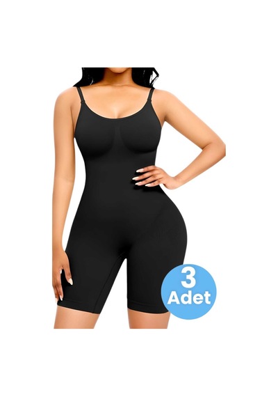 Uniquetrenders Kadın Dikişsiz İnce Askılı Toparlayıcı Tam Boy Korse 3'lü Set Siyah