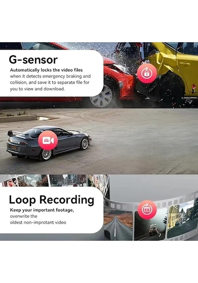 Süper Hd 1296p 3 Kameralı Araç İçi Dash Cam - G-sensör, Geniş Açı