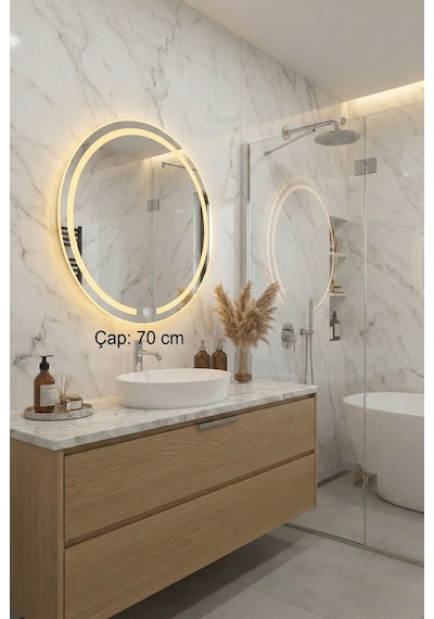 70 Cm Led Işıklı Yuvarlak Ayna - Modern Dokunmatik Banyo Aynası Cam