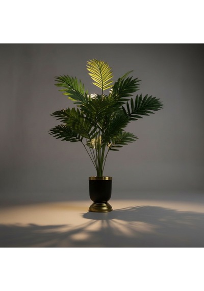 Yapay 90 Cm 20 Yaprak Mini Afrika Palmiyesi Siyah Gold Saksı Yeşil