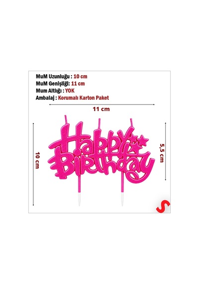Happy Birthday Doğum Günü Pasta Mumu, 11 Cm - Fuşya