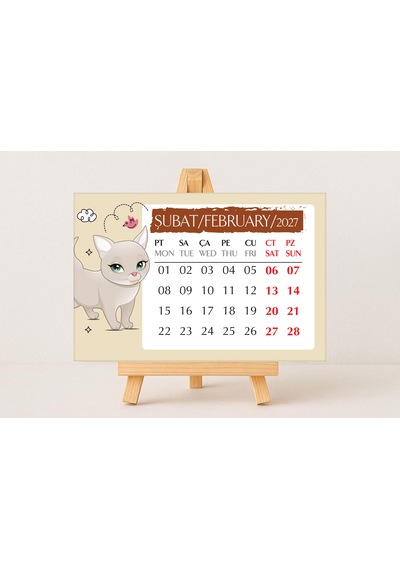 2027 Kedi Masa Takvimi 10x15 Cm Ebat - Mini Şövalesi İlebirlikte Diğer