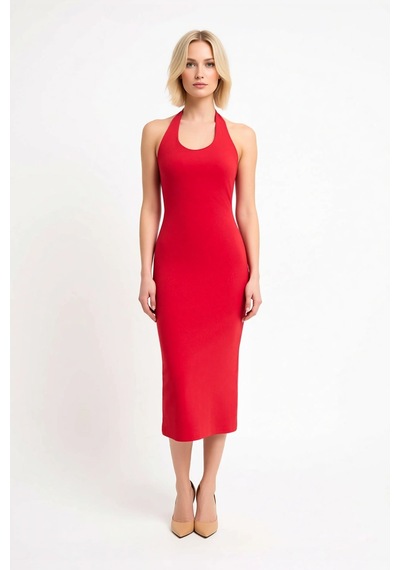 Benerly Kadın Havuz Yaka Kolsuz Bodycon Midi Elbise %96 Polyester Elastan Kırmızı Benerly Kadın Havuz Yaka Kolsuz Bodycon Midi Elbise %96 Polyester Elastan Kırmızı