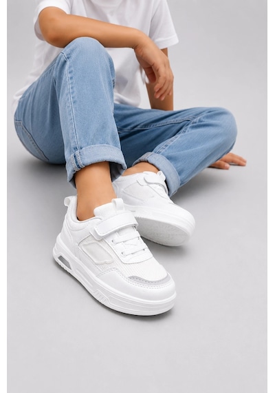 Ht Hotin Glitch Çocuk Işıklı Spor Ayakkabı Cırtlı Bağcıklı Rahat Günlük Sneaker - Beyaz