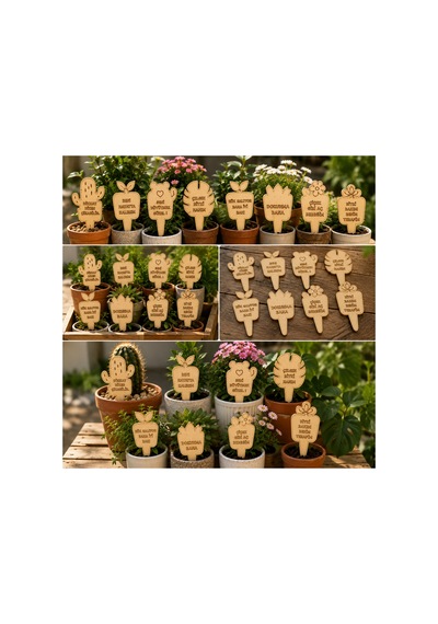 Arliadesign Konuşan Saksı Etiketi 8'li Mdf Ahşap Bitki Etiketi Dekoratif Saksı Süsü 8x16 Cm