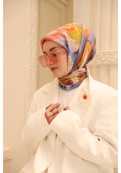 Silk Home Olinda İpek Eşarp 47001-06 Lila Mavi, Şeftali, Gök Mavi, Gold