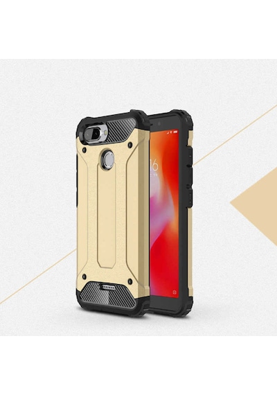 Noktaks - Xiaomi Uyumlu Xiaomi Redmi 6 - Kılıf Çift Katman Zırh Tank Crash Military Kapak - Gold T6813 Gold