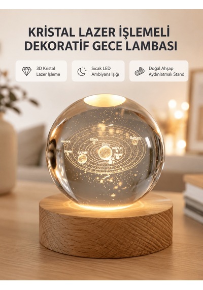 Usb Bağlantılı Işıklı Kristal Küre Modern Ahşap Tabanlı Dekor Aklby-bsva58 Standart