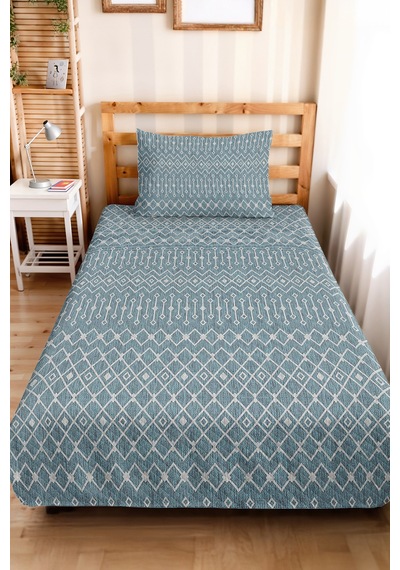 Mavi Geometrik Genç Odası Tek Kişilik Pike Takımı-beyaz İskandinav 160x220 Cm Kapitone Yatak Örtüsü Melez Akşam Hissi