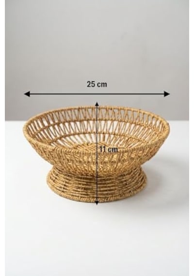 25 Cm Plastik Rattan Servis Çanağı, Doğal Hasır Görünümlü Dekoratif Meyve Ekmek Sunum Kasesi