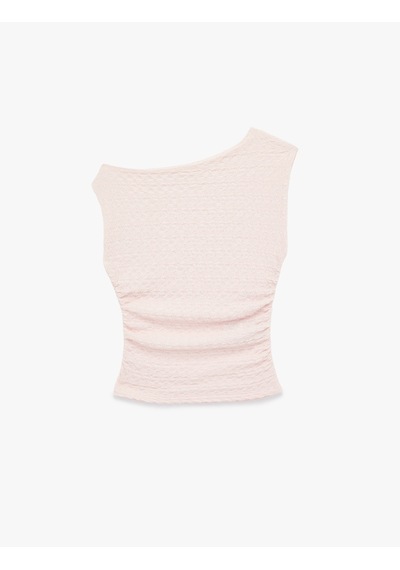 Koton Asimetrik Yaka Kolsuz Slim Fit Drapeli Bluz Pembe 6sal30003ık Gül