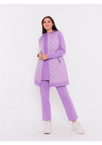 Bwest Minimal Kapitoneli Yelekli Spor Üçlü Takım - 70060 - Lila-28 Lila