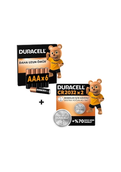 Duracell Basıc Aaa İnce Alkalin Kalem Pil 6'lı Paket & Cr 2032 Lityum Düğme Pil 2'li Paket