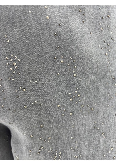 Büyük Beden Denim Beli Latikli Taş Baskılı Balon Kesim Kadın Pantolon Gri