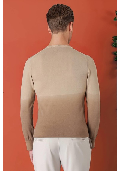 Efor Slim Fit Degrade Desen Bisiklet Yaka Bej Triko Tr 866 Bej
