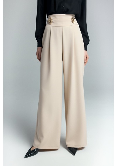 Bel Aksesuarlı Pantolon - Bej-137107