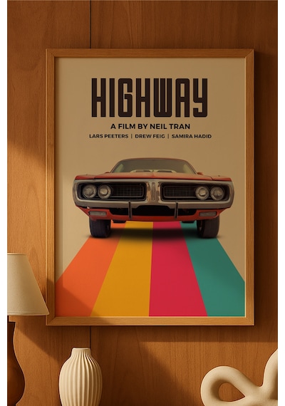 Highway Doğal Ahşap Çerçeveli Poster, Dekoratif Seyahat Duvar Tablosu